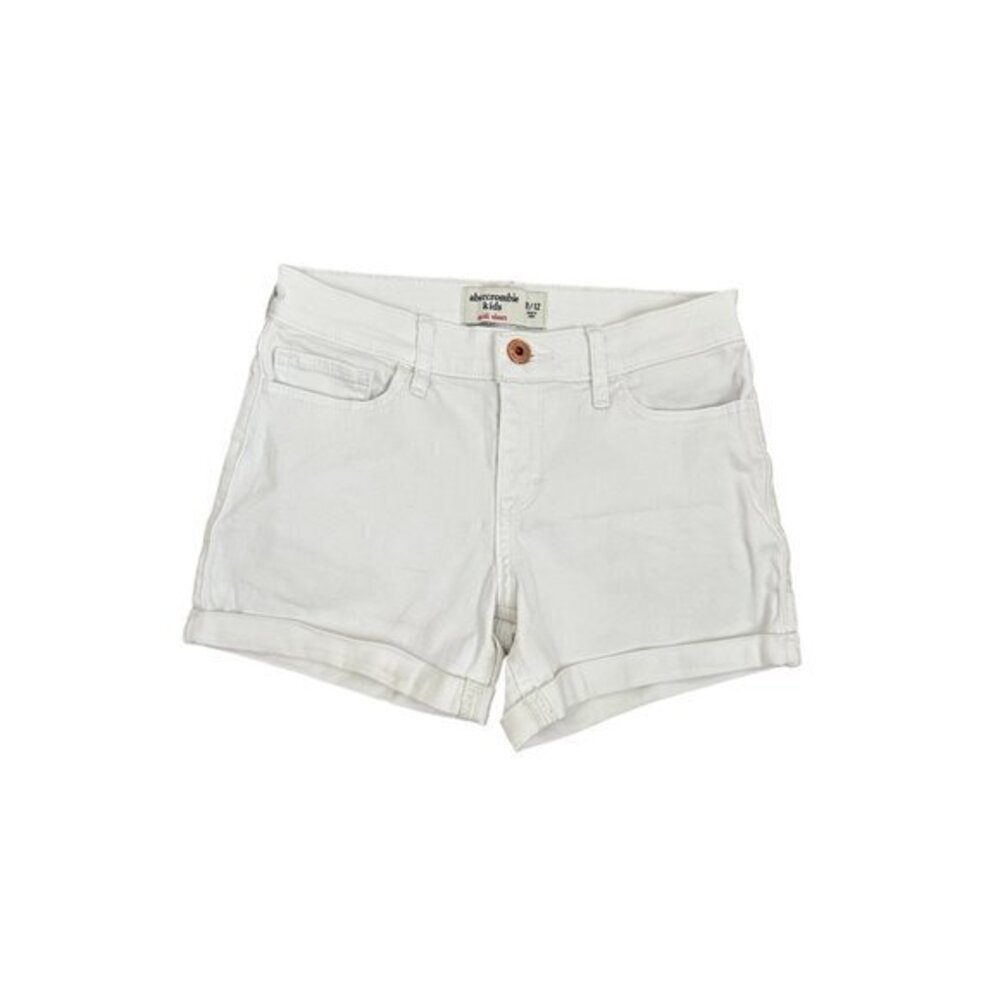 Abercrombie Kids White Denim Midi Shorts 11/12 With Rolled Hem & Pockets For Cas